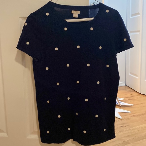 J. Crew Short Sleeve Sweater, Navy Blue w White Polka Dot Detail sz S - Picture 2 of 3